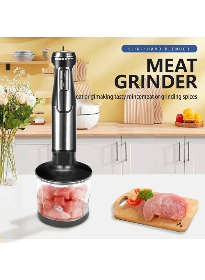 أديلي خلاط يدوي 1600 واط، 5 في 1، مستويان للطاقة مع 5 سرعات، شفرات من الفولاذ المقاوم للصدأ، وعاء تقطيع 600 مل، وعاء قياس 800 مل لتحضير العصائر والشوربات وطعام الأطفال - Image 4